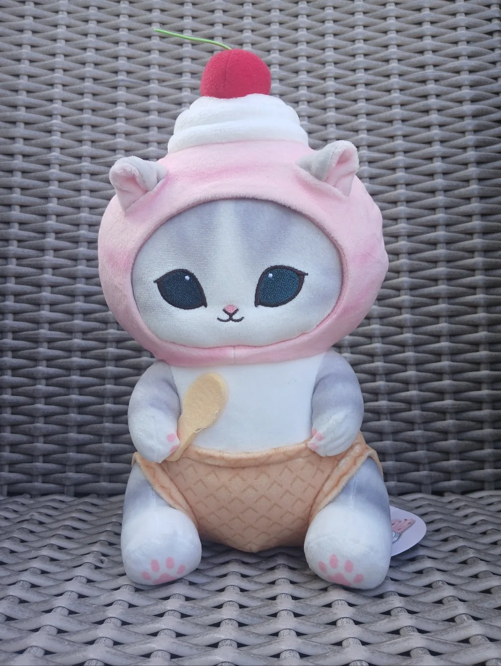 MofusadCat Toy in Pink & Gray with Cherry Hat